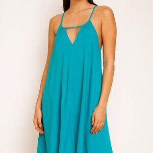 MOSSIMO Women's Tent Dress Teal Green Spaghetti Strap Size S Boho Flowy Keyhole